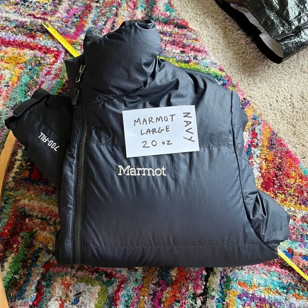 Marmot 700 Fill Down Puffer Jacket Mens L Navy Lightweight Full Zip